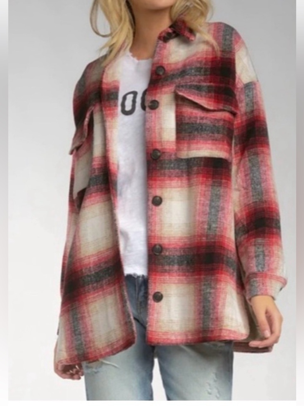 Elan Riley Shacket Linned Long Sleeve Plaid Jacket Large Multicolor New